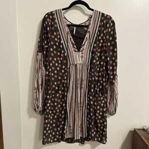 Free People Lace Up Boho Peasant Swing Long Sleeve‎ Dress Size S
